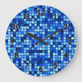 Vinterblå och svarta fyrkanter Mönster Stor Klocka