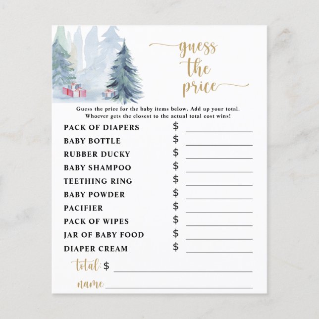 Vinterblå Prisgissning Bebis Shower Spel (Framsida)