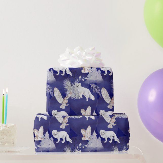 Vinterblå räx Uggla Gräs Träd Presentpapper (Festgåvor)