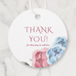 Vinterblå  Rosa Blommigt Vattenfärg Tack Gåvor Etiketter