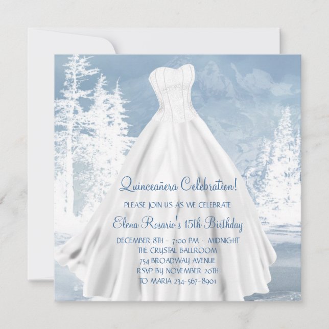 Vinterblå snöflingor Quinceanera-inbjudningar Inbjudningar (Framsida)