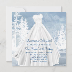 Vinterblå snöflingor Quinceanera-inbjudningar Inbjudningar