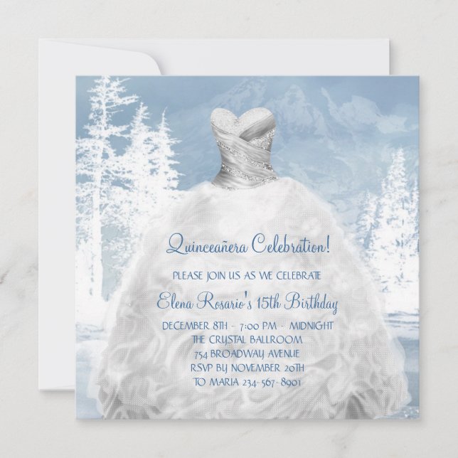 Vinterblå snöflingor Quinceanera-inbjudningar Inbjudningar (Framsida)