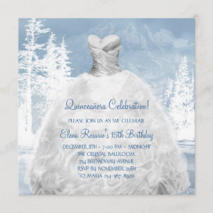 Vinterblå snöflingor Quinceanera-inbjudningar Inbjudningar