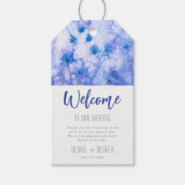 Vinterblå trädgård bröllop välkommen presentetikett