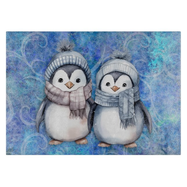 Vinterblå vattenfärg Penguins Scarves Hats (Framsidan)