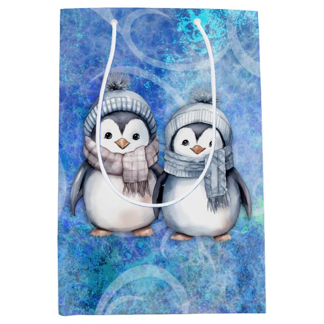 Vinterblå vattenfärg Penguins Scarves Hats (Framsidan)