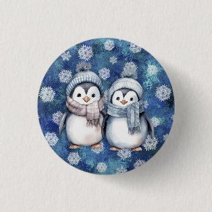 Vinterblå vattenfärg Penguins Scarves Hats Knapp