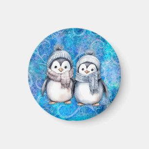 Vinterblå vattenfärg Penguins Scarves Hats Magnet