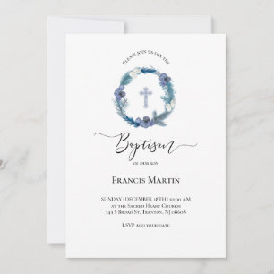 vinterblå vattenutandningsfärg   Baptism Inbjudningar