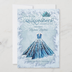 Vinterblå Watercolor-klänning hand plockade boll Inbjudningar