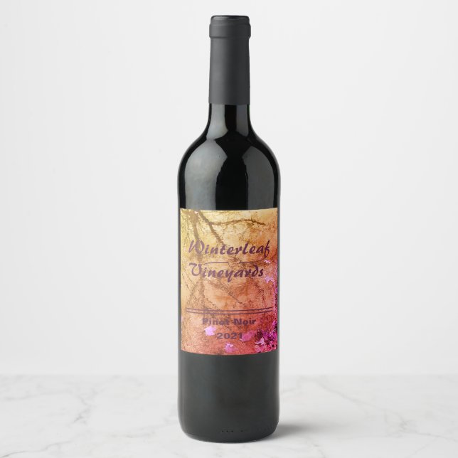 "Vinterblad" Amber Etikett, Set om 6 Vin Etiketter (Framsida)