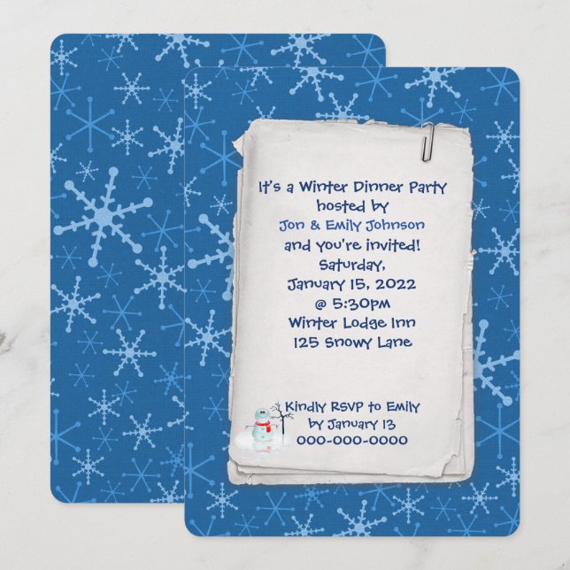 vinterblåsnowflake mönster inbjudningar (Fram/baksida)