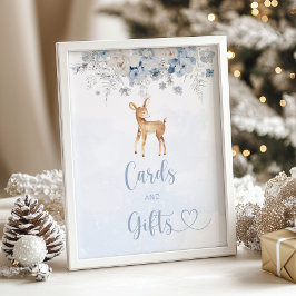 Vinterblått babyduschkort och presentkort för Vint Poster