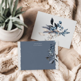 Vinterblått blommigt i monogram Stationery Note Ca Anteckningskort