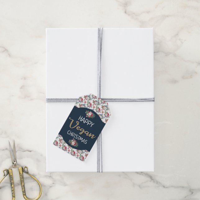 Vinterblått från Vegan och blommigt från guld Presentetikett (Med Snöre)