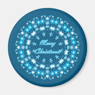 vinterblått god jul runt snöflingor magnet