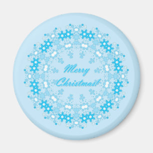 vinterblått god jul runt snöflingor magnet