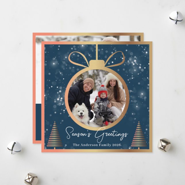 Vinterblått Guld jul, prydnadsföremål 2 Foto Julkort (Fram/Back In Situ)