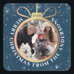 Vinterblått Guld-julfoto för prydnadsföremål för H Fyrkantigt Klistermärke<br><div class="desc">Vinterblått Guld-julklapp för prydnadsföremål för Helgdag Fyrkantstreck</div>