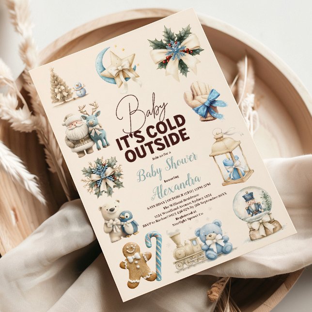 Vinterblått Helgdag, babykläder Inbjudningar (Skapare uppladdad)