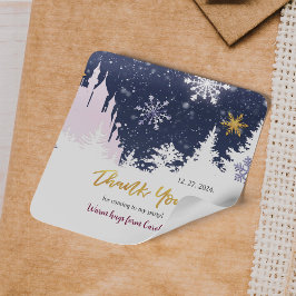 Vinterblått Lila Guld Snöflingor Magic Birthday Fyrkantigt Klistermärke