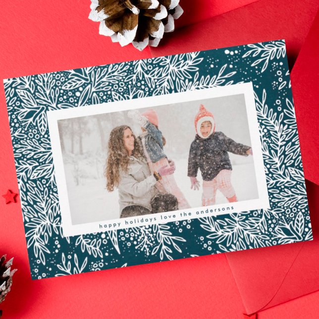 Vinterblått och Isig Vit julfotfoto för botaniska  Julkort (Skapare uppladdad)