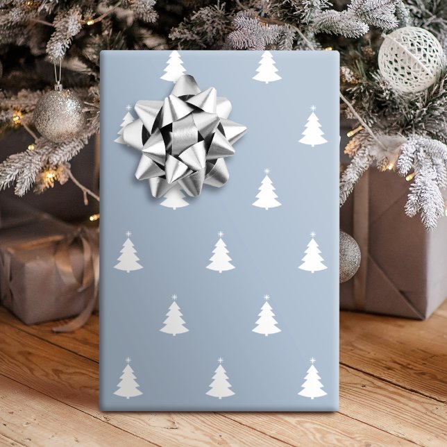 Vinterblått och vitt Julgran Helgdag Presentpapper (Winter Blue And White Christmas Tree Holiday Wrapping Paper)