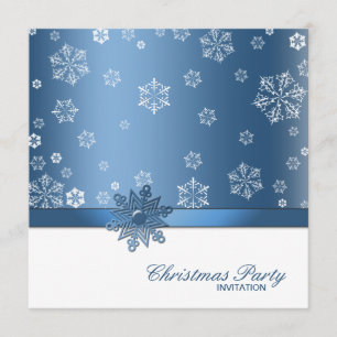 Vinterblått och vitt snöflammande jul Party Inbjudningar