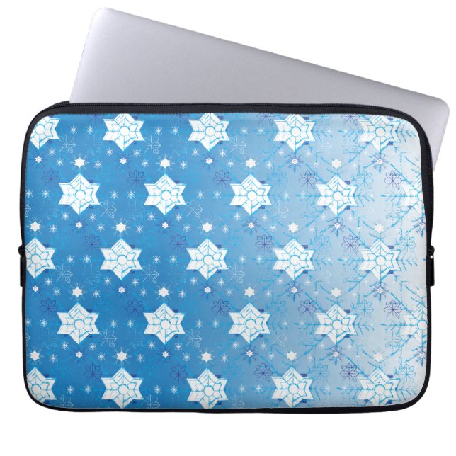 Vinterblått och vitt Snöflingor mönster Laptop Sleeve (Framsidan)