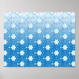 Vinterblått och vitt Snöflingor mönster Poster