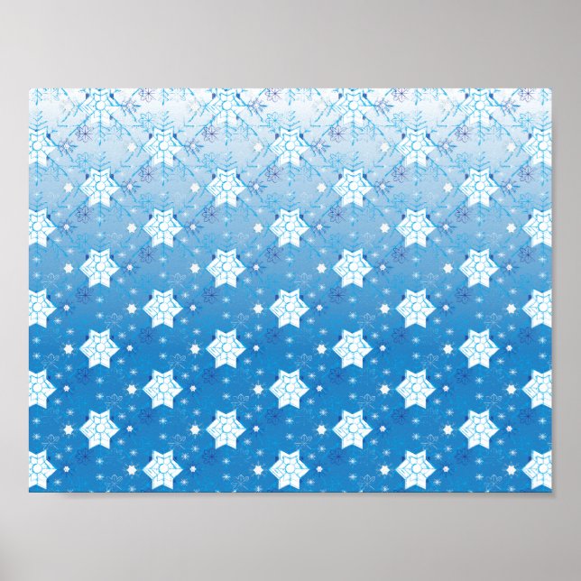 Vinterblått och vitt Snöflingor mönster Poster (Framsidan)
