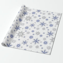 Vinterblått Silver Snöflingor Glitter Presentpapper