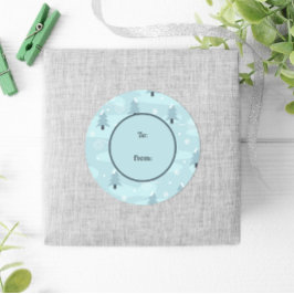 Vinterblått Träd Snö Pastel jul Runt Klistermärke