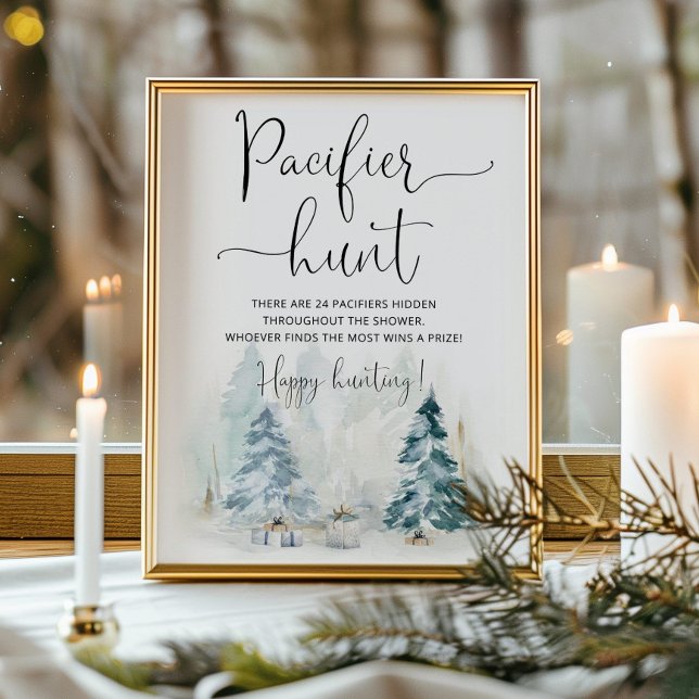 Vinterblått vitt Nappar-jakt på babyduschspel Poster (Skapare uppladdad)