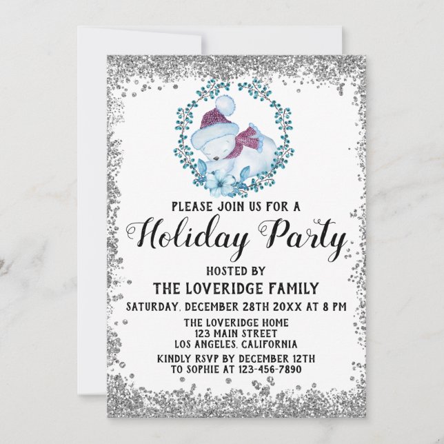 Vinterblåvitets-jul-Julfesten Silver Inbjudningar (Framsida)