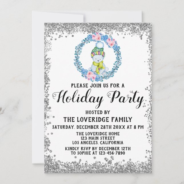 Vinterblåvitets-jul-Julfesten Silver Inbjudningar (Framsida)