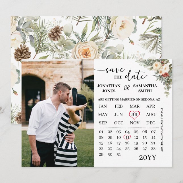 Vinterblommakalender med foto spara datumet (Fram/baksida)
