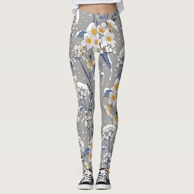 VinterBlommar: Fintvätt Blommönster Leggings (Framsida)
