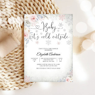 Vinterblommig baby shower-inbjudan inbjudningar
