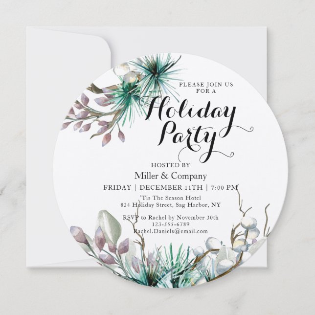 Vinterblommig företagsjulparty inbjudningar (Framsida)