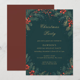 Vinterblommig grön guld julfest inbjudningar