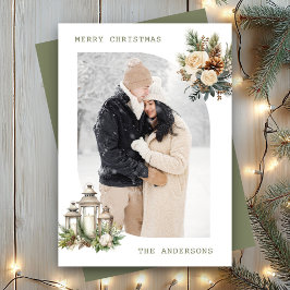 Vinterblommig ljusstake lykta foto God Jul Julkort