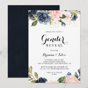 VinterBlommigt Calligraphy Gender Reveal Party Inbjudningar