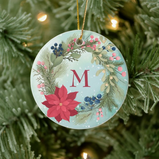 Vinterblommigt Rustit wandepoinsettia monogram Julgransprydnad Keramik (Träd)