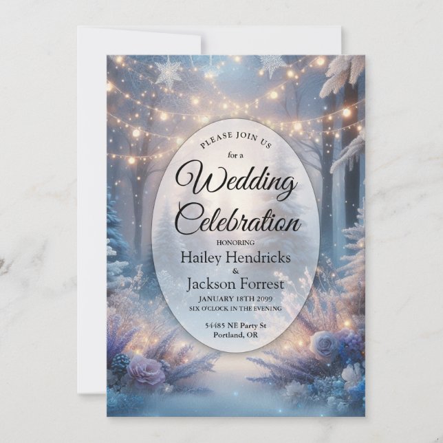 VinterBlommigtar i Frosted Gräs Bröllop Inbjudningar (Framsida)