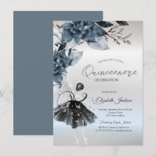 Vinterblommor Ballerina Silver Quinceanera Inbjudningar