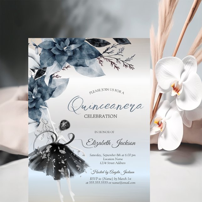 Vinterblommor Ballerina Silver Quinceanera Inbjudningar (Skapare uppladdad)