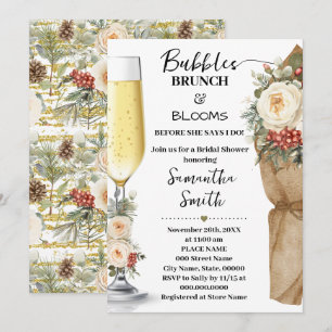 Vinterblommor Bubblar Brunch & Bloom Bröllopsdusch Inbjudningar