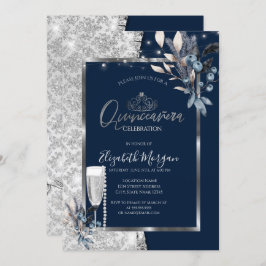 Vinterblommor,Glass Pearls Navy Blue Quinceanera Inbjudningar